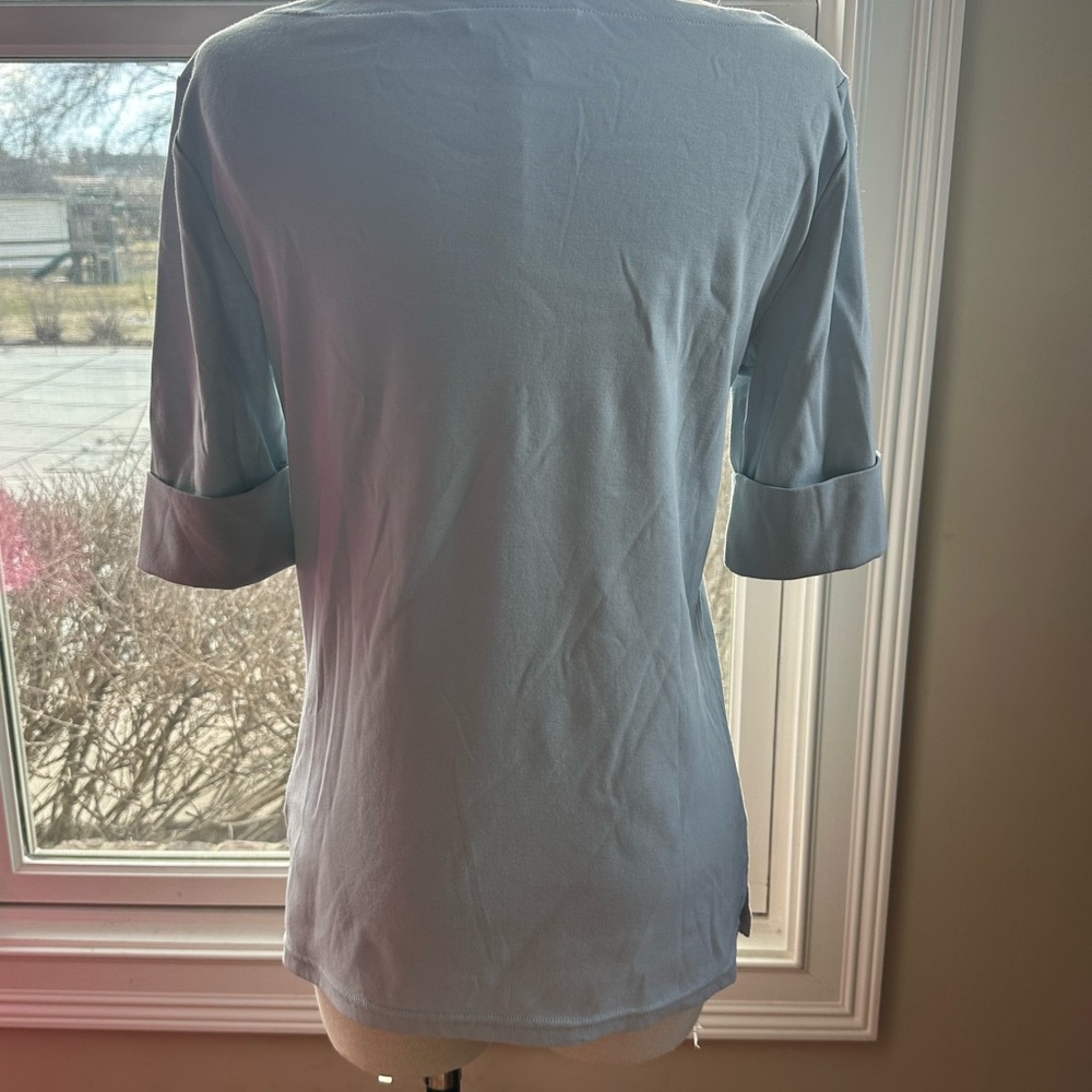 Lauren Ralph Lauren Aqua Pearl Judy Stretch Cotton Boat Neck T-Shirt - Picture 4 of 7